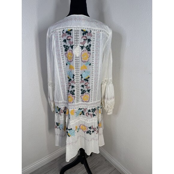 Tory Burch Embroidered Cotton Boho Dress With Tassel Tie & Lace Detail - Picture 3 of 11